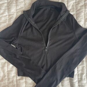 Black Zip-Up Ribbed Long Sleeve Shirt